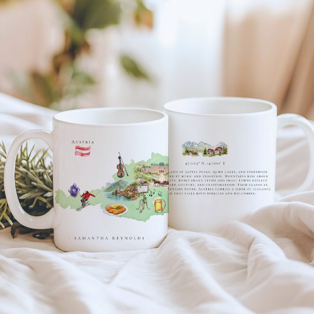 Akvarell Illustrerad Karta Österrike | Monogram Kaffemugg (Skapare uppladdad)