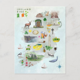 Akvarell Illustrerad Karta över Irland Konst Vykort