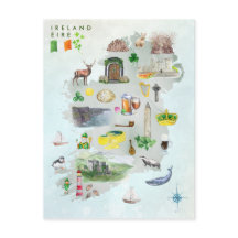 Akvarell Illustrerad Karta över Irland Konst