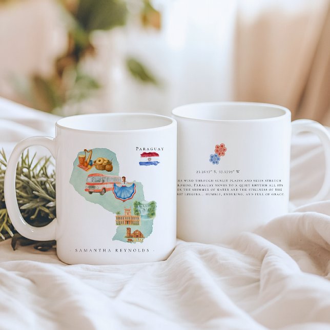 Akvarell Illustrerad Karta Paraguay | Monogram Kaffemugg (Skapare uppladdad)