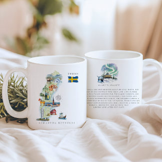 Akvarell Illustrerad Karta Sverige | Monogram Kaffemugg