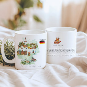 Akvarell Illustrerad Karta Tyskland Monogram Kaffemugg