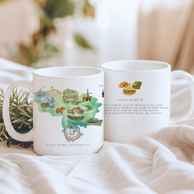 Akvarell Illustrerad Karta Venezuela | Monogram Kaffemugg (Skapare uppladdad)
