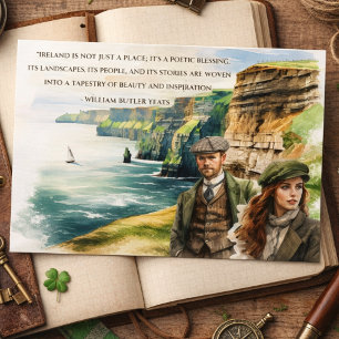 Akvarell Irland Klippor-Yeats Citat Irländska Helg Vykort