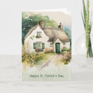Akvarell Irländsk stuga Glad St. Patrick's Day Kort