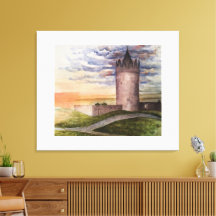 Akvarell Irländskt Slott i Doolin County Clare