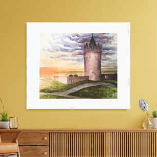 Akvarell Irländskt Slott i Doolin County Clare Canvastryck