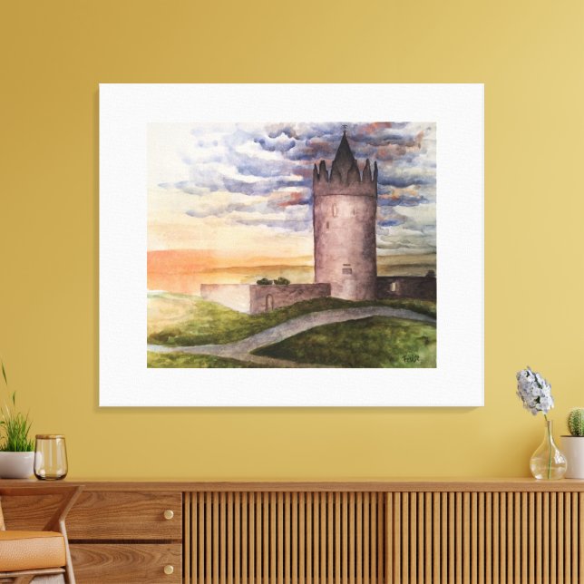 Akvarell Irländskt Slott i Doolin County Clare Canvastryck (Insitu (Vardagsrum))