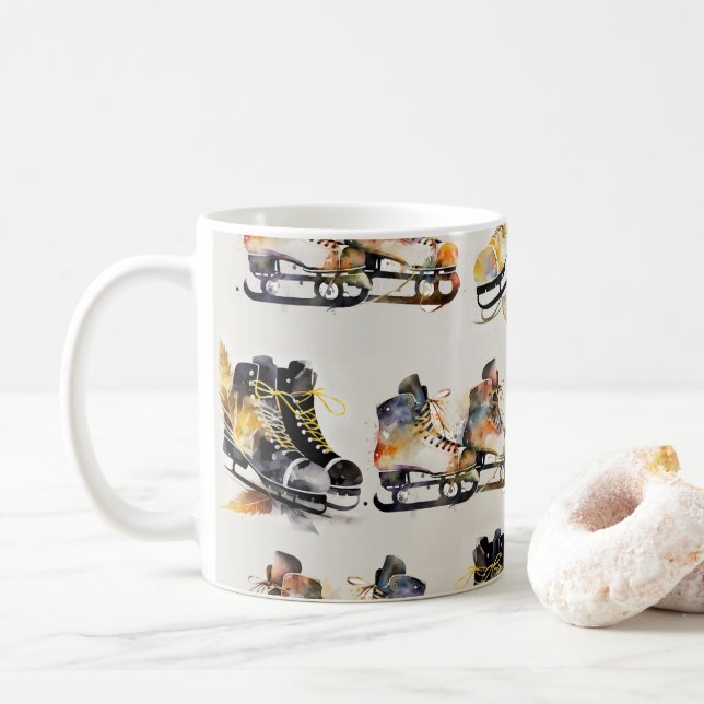 Akvarell Isländor med höstlövsmönster   Kaffemugg (Med munk)