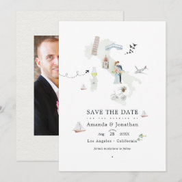 Akvarell italiensk destination bröllopsfoto spara datumet