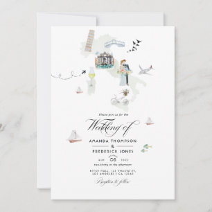 Akvarell italiensk destination wedding-foto inbjudningar