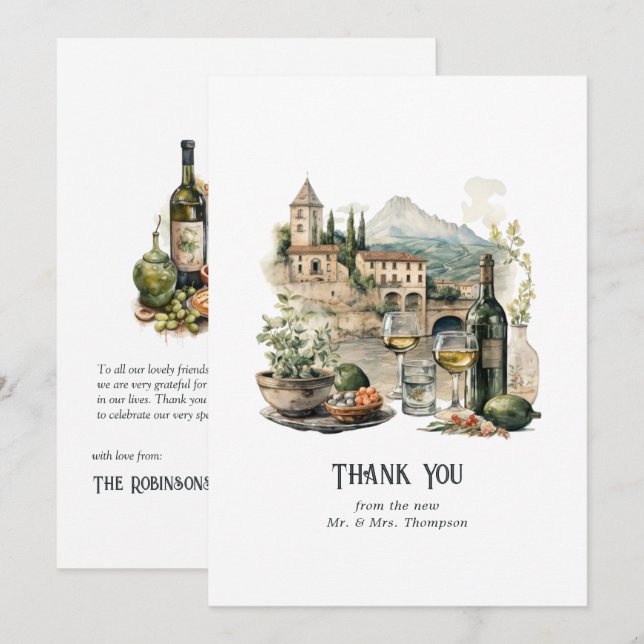 Akvarell italiensk destination wedding tack kort (Fram/baksida)