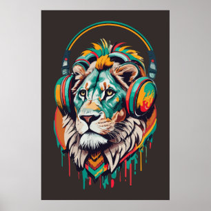 Akvarell Jamaica Lejon Rasta Musik Poster