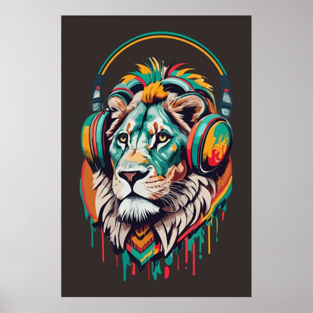 Akvarell Jamaica Lejon Rasta Musik Poster (Framsidan)