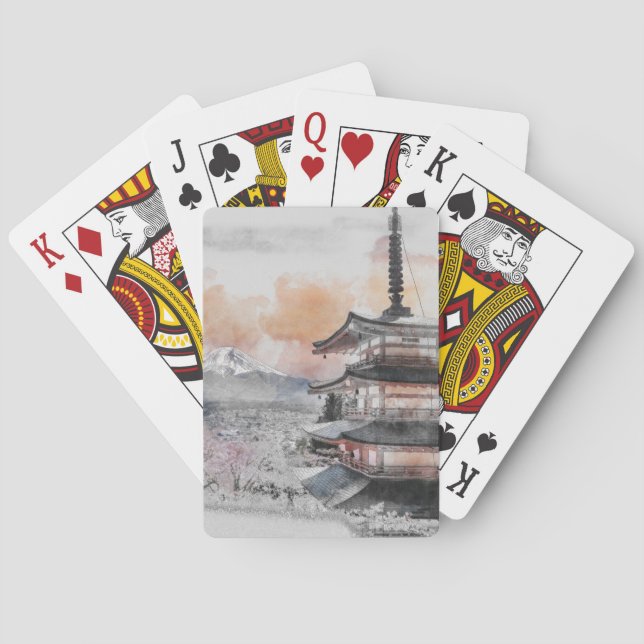 Akvarell Japansk Pagod & Fuji  Casinokort (Baksidan)