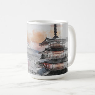 Akvarell Japansk Pagod & Fuji Kaffemugg