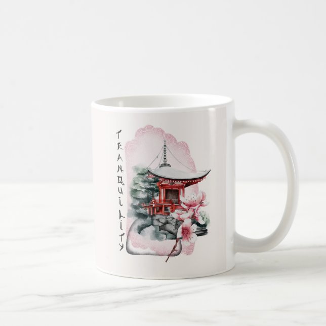 Akvarell Japansk tempel Sakura blommar Kaffemugg (Höger)