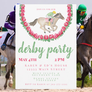 Akvarell Jockey & Häst med Rosor Derbyfest Inbjudningar