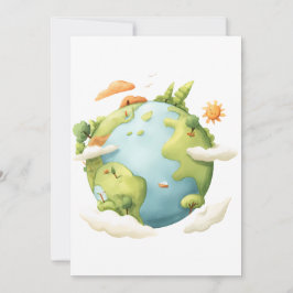 Akvarell Jord- Tecknad Jord med Naturliga Element Inbjudningar