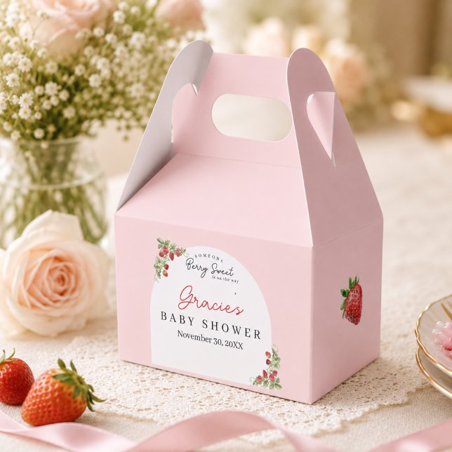 Akvarell Jordgubbe Whimsical Baby Shower Presentaskar (Watercolor Strawberries Whimsical Baby Shower Favor Box)