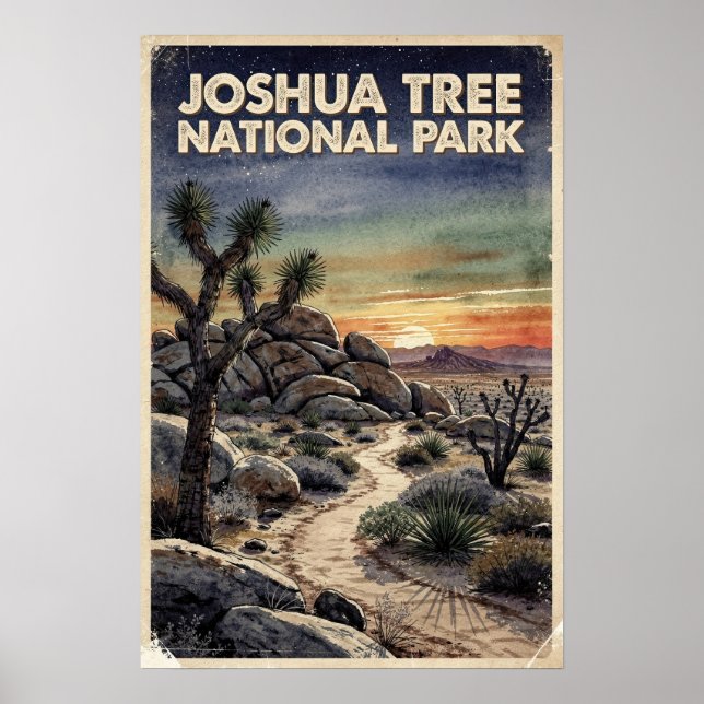 Akvarell Joshua Tree National Park Retro Poster (Framsidan)