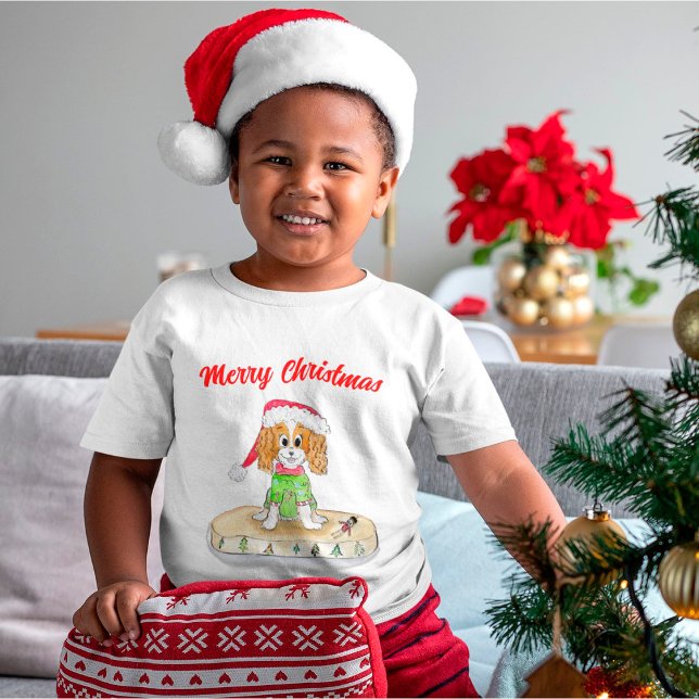 Akvarell Jul Cavalier King Charles Spaniel  T-Shir T Shirt (Skapare uppladdad)