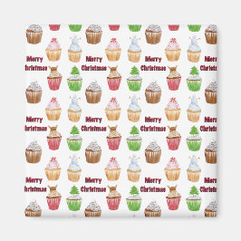 Akvarell Jul Cupcakes God Jul Magnet