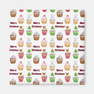 Akvarell Jul Cupcakes God Jul Magnet