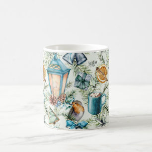 Akvarell Jul Elements Mönster i Teal Kaffemugg