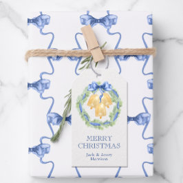 Akvarell jul eller bröllopsklockor presentetikett