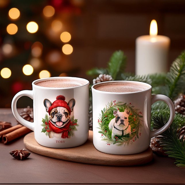 Akvarell Jul Fransk Bulldog Kaffemugg (Skapare uppladdad)
