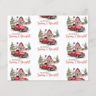 Akvarell jul gammal lastbil och lada