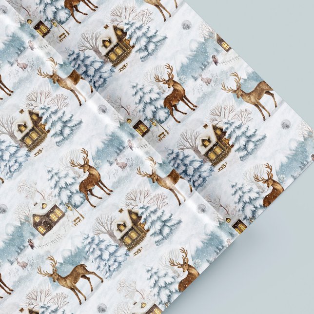 Akvarell jul juldjur snöby vinter presentpapper (Skapare uppladdad)