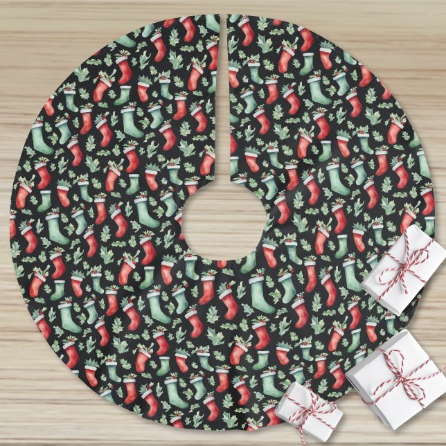 Akvarell jul julgransmatta borstad polyester (Festive Red Green Stockings Christmas Brushed Polyester Tree Skirt)