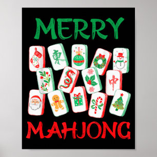 Akvarell Jul Mahjong Brickor Kinesisk Mah Jong Poster