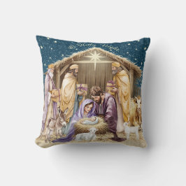 Akvarell Jul Nativity Kudde
