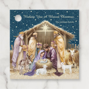 Akvarell Jul Nativity Present Gåvor Etiketter