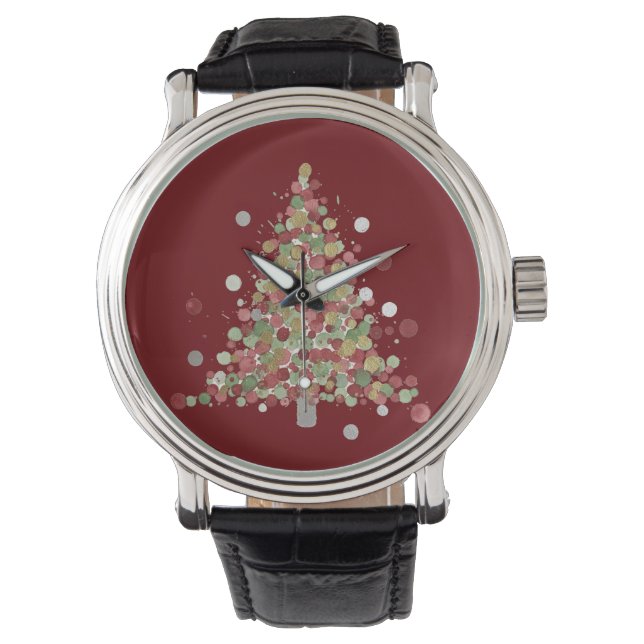 Akvarell Jul Prickig Julgran Armbandsur (Framsida)