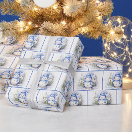 Akvarell jul snömän i snöflingor presentpapper