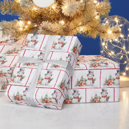 Akvarell jul snömän i snöflingor presentpapper