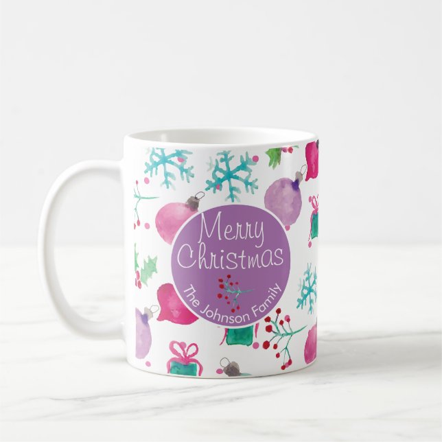 Akvarell Jul Tema Handmålad Mönster Kaffemugg (Vänster)