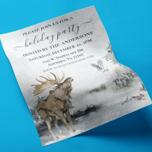 Akvarell Julfest Landskap Snö Älg Flygblad