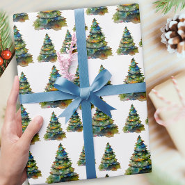 Akvarell Julgran Snöflinga Ritning Presentpapper