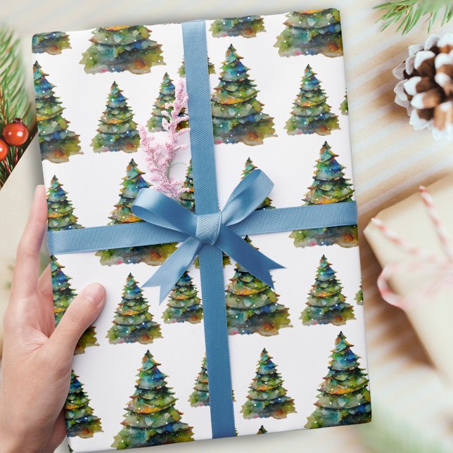 Akvarell Julgran Snöflinga Ritning Presentpapper (Skapare uppladdad)