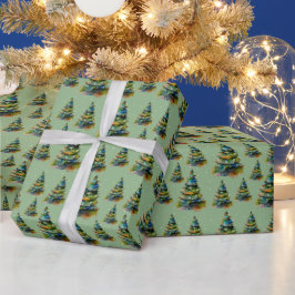Akvarell Julgran Snöflinga Teckning Grön Presentpapper