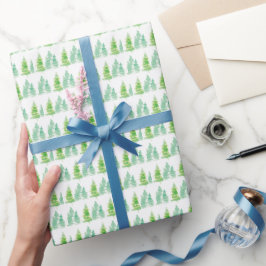Akvarell Julgranar Grön Vit Presentpapper
