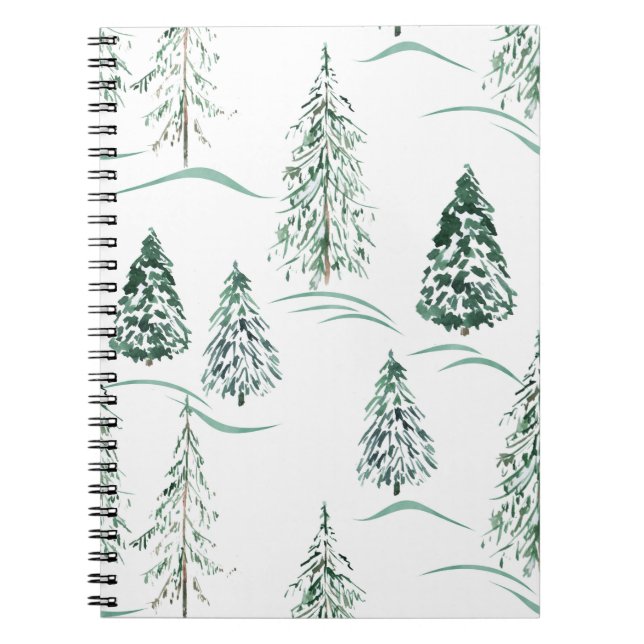 Akvarell julgranar. Vinter skog.  Anteckningsbok (Framsidan)