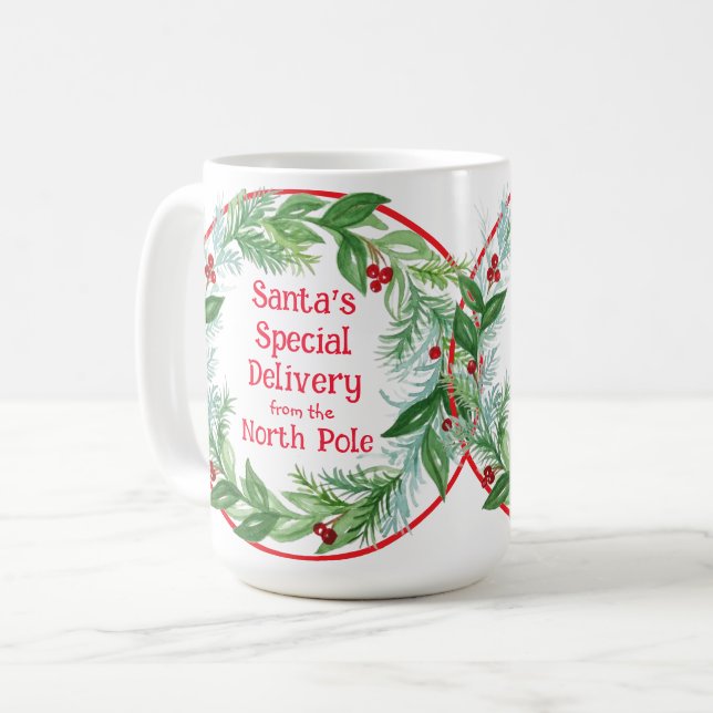 Akvarell Julkrans Santa Nordpolen  Kaffemugg (Framsida vänster)