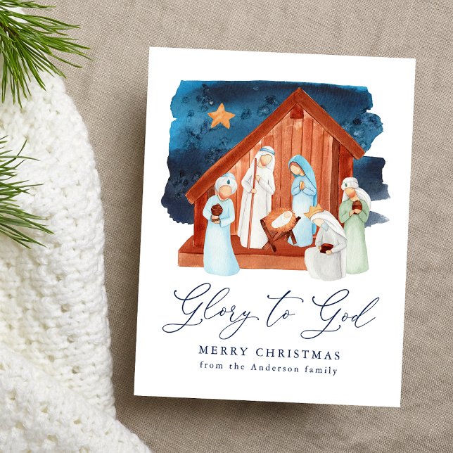 Akvarell julkrubba Ära åt Gud Icke-foto Helg Vykort (Skapare uppladdad)