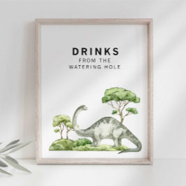 Akvarell Jurassic Dinosaur Drink Skylt
